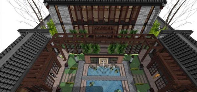 SketchUp Residential Design: Multi-Story Chinese-Style Courtyard Home