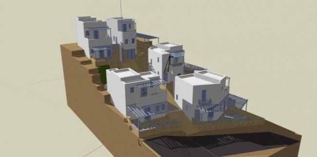 Mediterranean-Style Multi-Story Residential Model on a Sloping Site in SketchUp