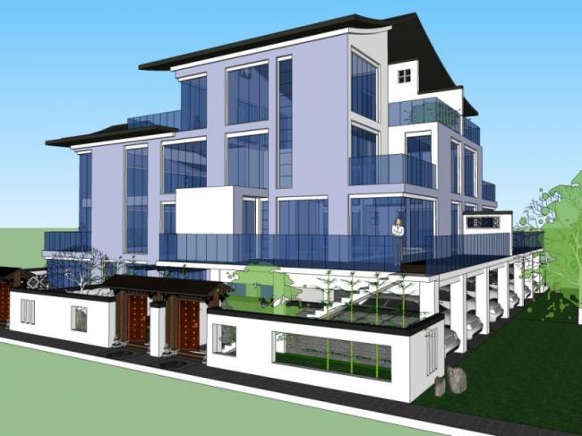 Modern Multi-Story Residential SketchUp Model in Contemporary Chinese Style