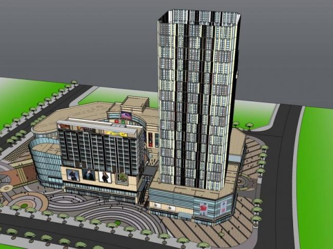 SketchUp Complex Model: Modern Multi-Story Commercial Building