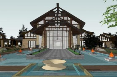 Modern Multi-Story Hotel Model in SketchUp Inspired by Chinese Design-BIM WORLD