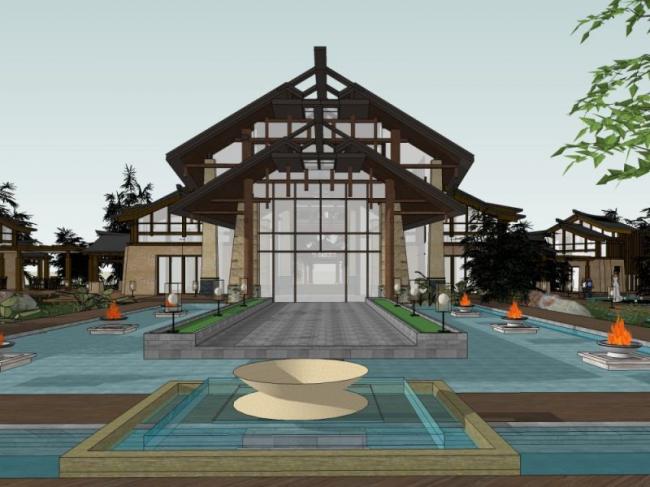 Modern Multi-Story Hotel Model in SketchUp Inspired by Chinese Design