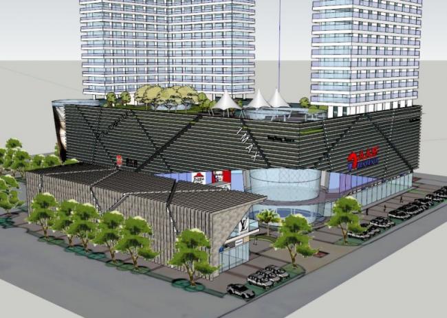 Modern Mixed-Use Design: High-Rise Residential with Ground-Floor Commercial Spaces in SketchUp