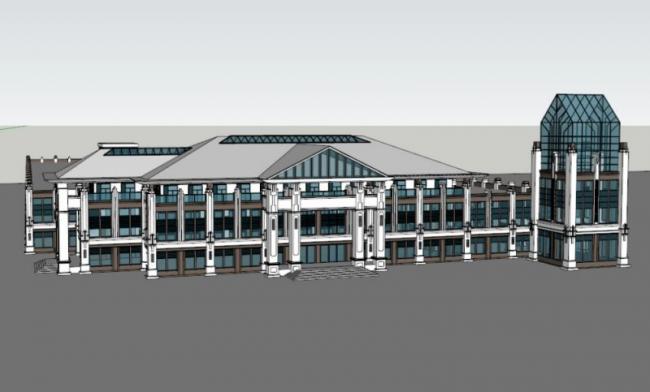 SketchUp Business Model: Modern Multi-Story Commercial Club with Three-Layer Glass Facade