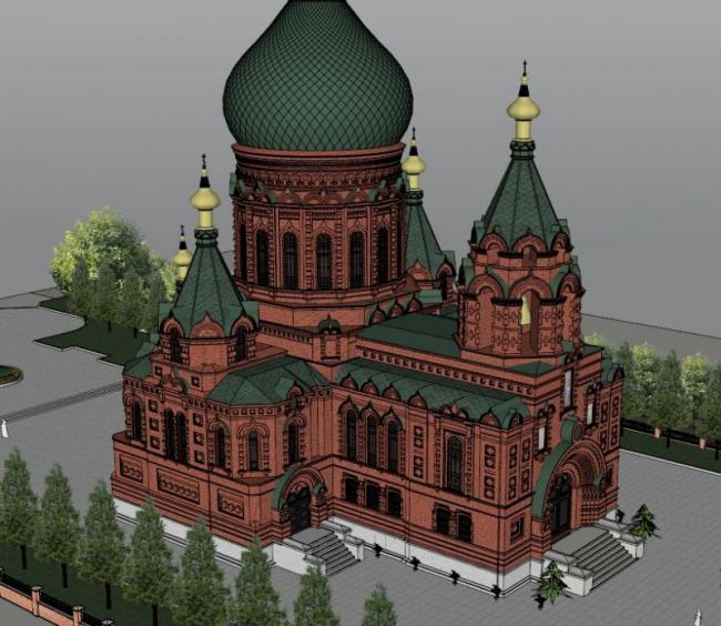 SketchUp Cultural Model: Multi-Story Sophia Church in Classical Eastern European Architecture