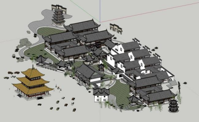 SketchUp Model of Ancient Chinese Multi-Story Southern Residential Architecture Complex