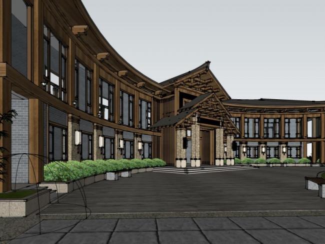 SketchUp Hotel Model Featuring Traditional Chinese Design