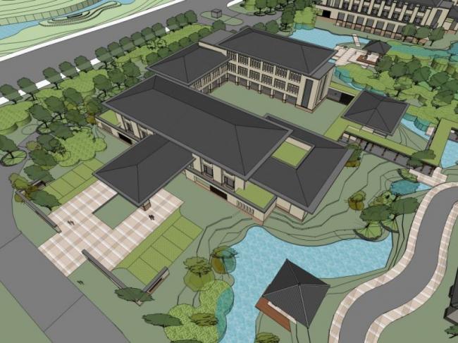 Modern Chinese-Style Multi-Story Resort Hotel Model in SketchUp