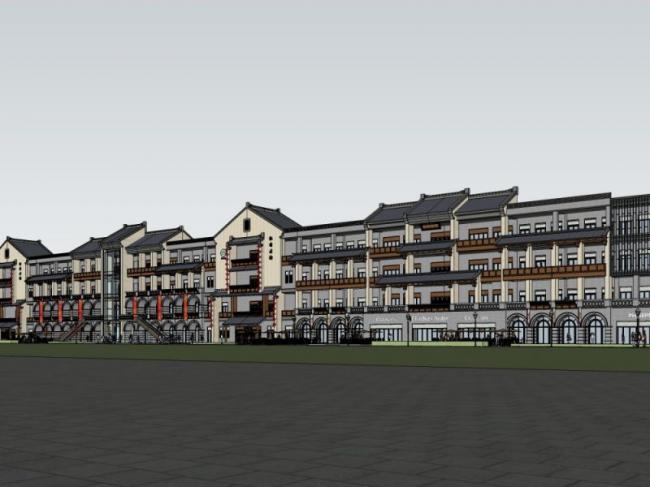SketchUp Business Model: Modern Multi-Story Commercial Street in Chinese Style