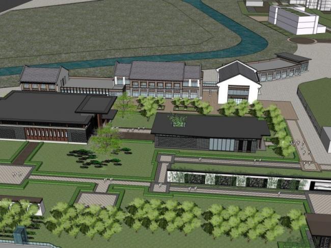 SketchUp Business Model: Multi-Story Sales Office in Modern Chinese Style