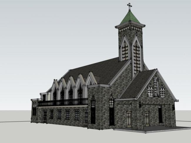 SketchUp Cultural Model: Multi-Story Classical Style Church Architecture