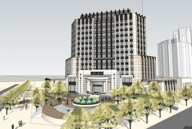 Modern High-Rise Office with Ground-Level Commercial Space in SketchUp