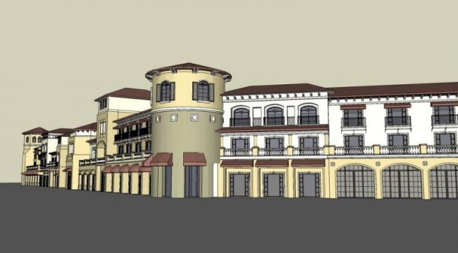 SketchUp Business Model: Multi-Story European Spanish Commercial Street in Classical Style