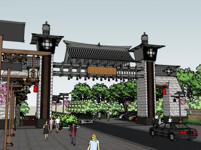 Chinese-Style Scenic Area Gate Sketch Model in SketchUp
