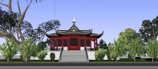 SketchUp Model of Traditional Chinese Multi-Story Hall with Complex Roof Design