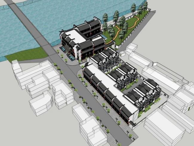 SketchUp Residential Model: Multi-Story Oriental Neoclassical Modern Chinese Home