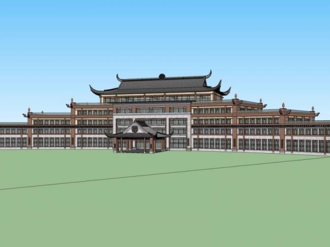 SketchUp Multi-Story Hotel Model Featuring Traditional Chinese Design