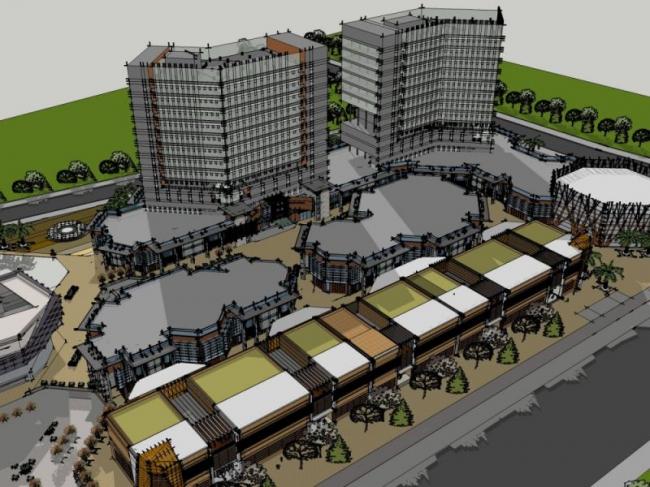 SketchUp Complex Model: Modern Multi-Story Commercial Building