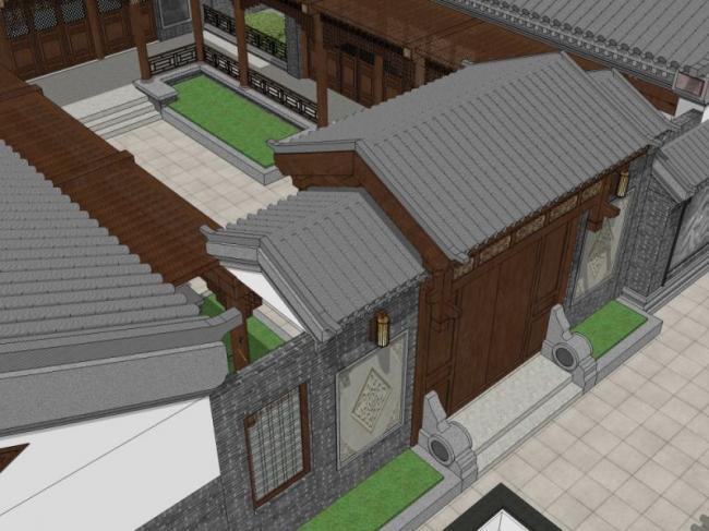 Residential SketchUp Model: Chinese-Style Courtyard Design