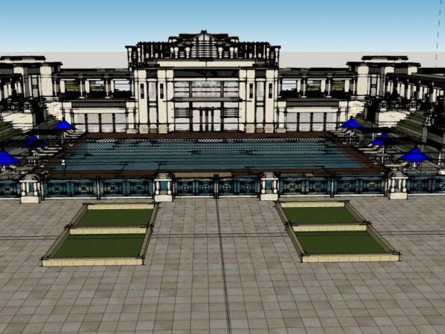 Classical Multi-Story Hotel Model in SketchUp
