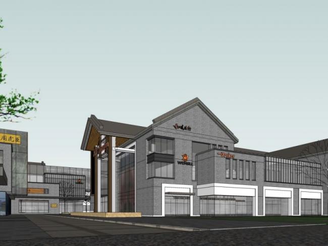 SketchUp Complex Model: Multi-Story Commercial Building in Modern Chinese Style