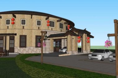 SketchUp Hotel Model: Low-Rise Oriental Neoclassical Design-BIM WORLD