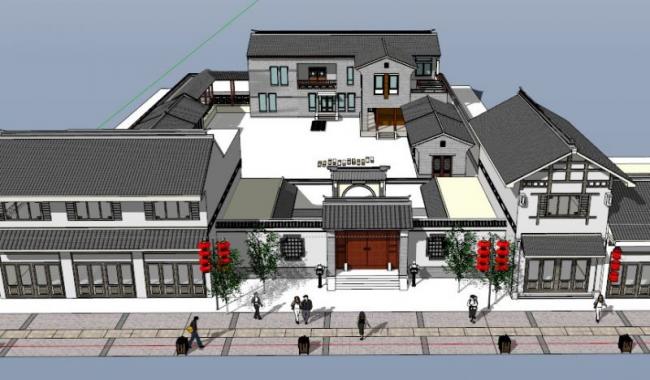 SketchUp Residential Model: Low-Rise Huizhou-Style Courtyard Design