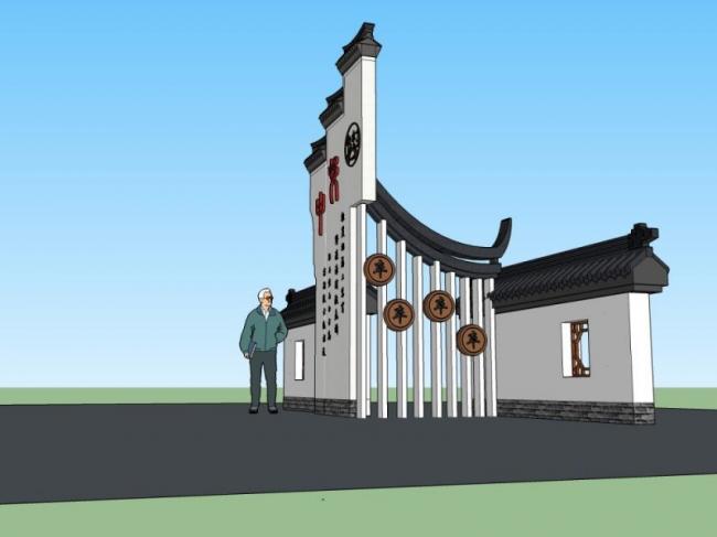 SketchUp Model: Chinese-Style Entrance Design Sketch