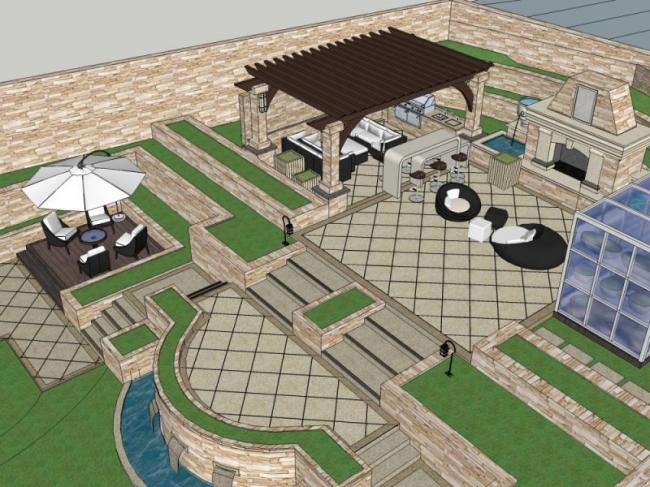 SketchUp Landscape Design: Classical Villa Courtyard Model