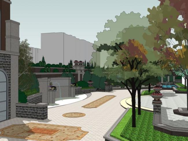 Classical Street Landscape Model in SketchUp