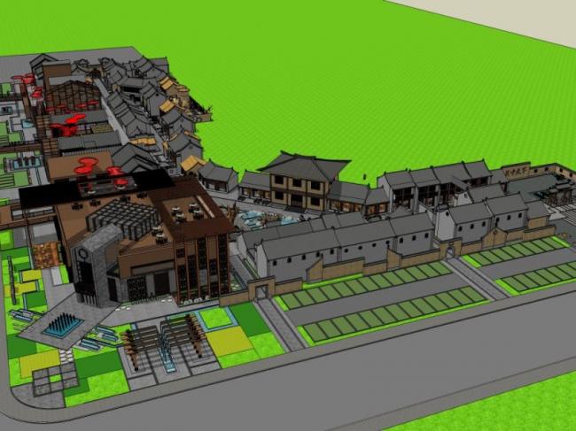 SketchUp Business Model: Multi-Story Commercial Street with Chinese Architecture