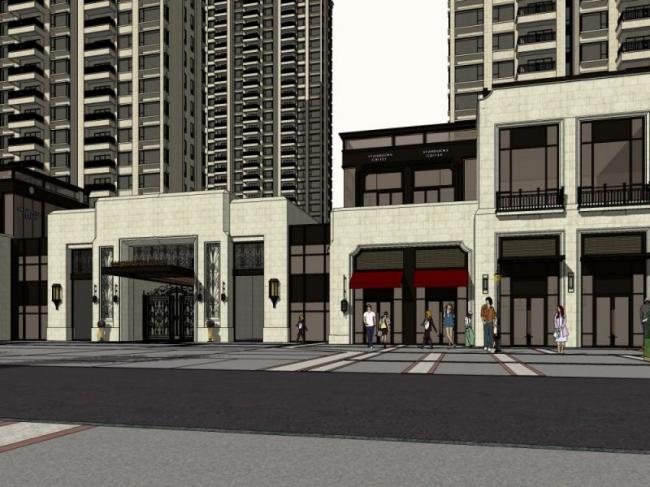 Classical-Style High-Rise Residential Building with Ground-Floor Commercial Space in SketchUp