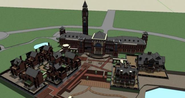 SketchUp School Model: Multi-Story British Classical Elementary School Campus Design