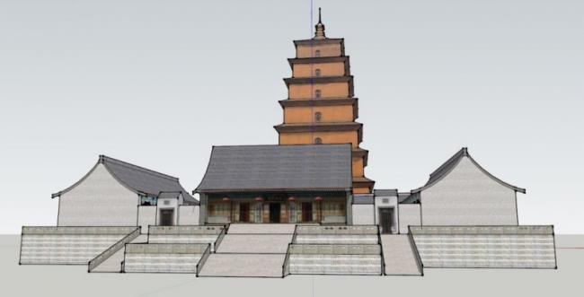 SketchUp Model of Ancient Chinese Architecture: Multi-Story Temple with Courtyard