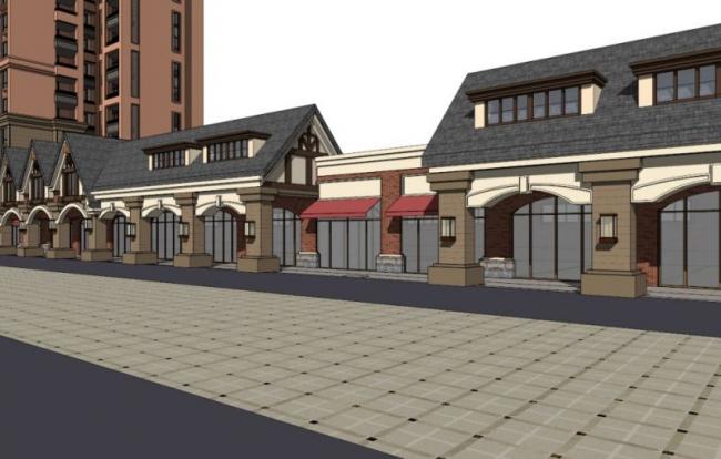 SketchUp Model of a Classical High-Rise Residential Community with Ground Floor Retail