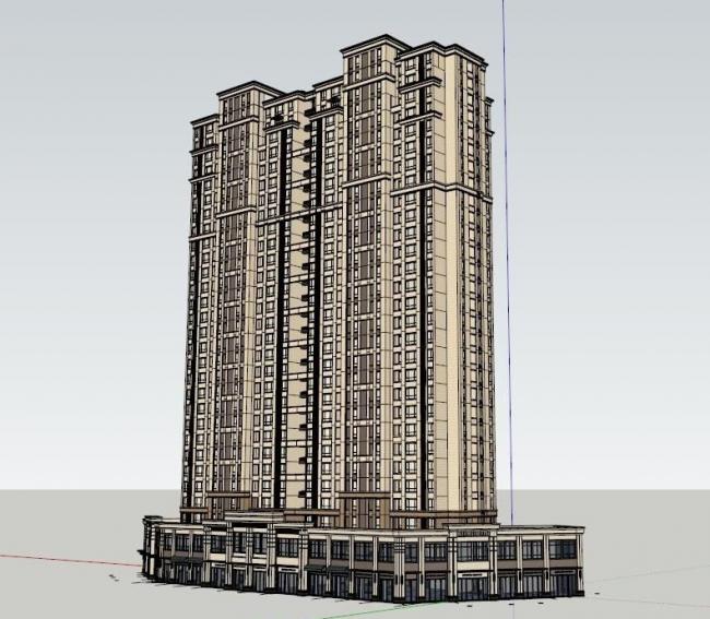 SketchUp Residential Model: High-Rise Living with Ground-Floor Retail in Classic Style