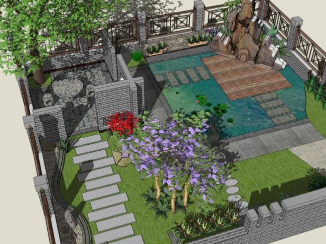 SketchUp Landscape Design: Chinese-Style Villa Courtyard Model