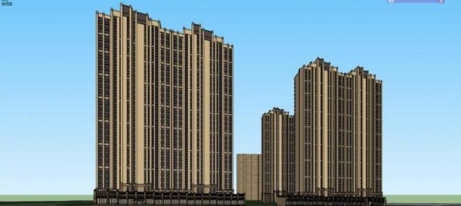 SketchUp Model of a Neoclassical Super High-Rise Residential Building with Ground Floor Retail