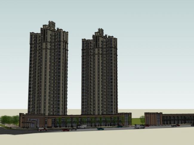 SketchUp Model of a Classic-Style High-Rise Residential Building with Ground-Floor Commercial Space