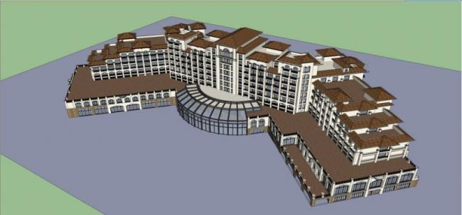 Multi-Story Spanish Classical Style Hotel Model in SketchUp