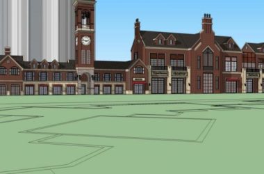 SketchUp Business Model: British-Style Commercial Street with Classic Architecture-BIM WORLD