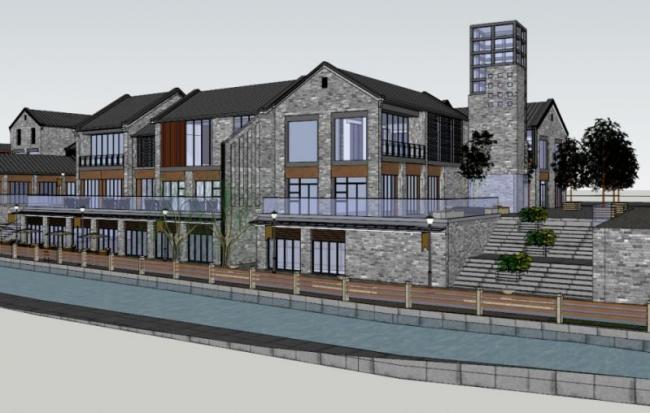 SketchUp Business Model: Multi-Story Huizhou-Style Commercial Street in Modern Chinese Design