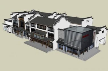 SketchUp Business Model: Multi-Story Commercial Street with Chinese Architectural Style-BIM WORLD