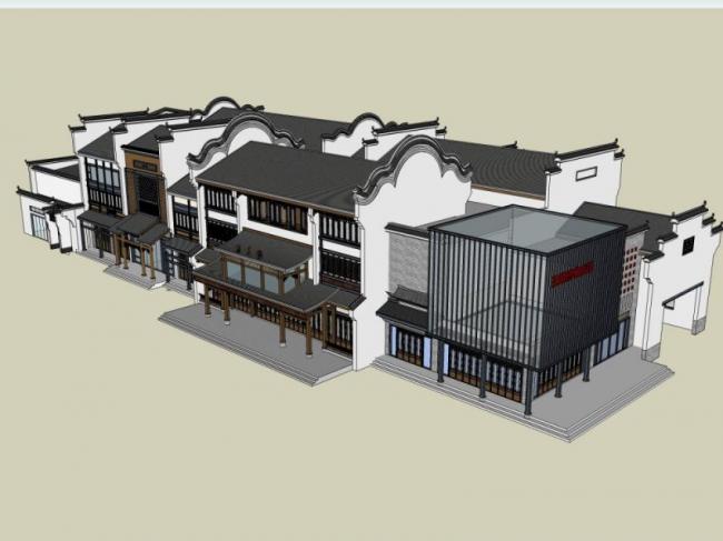 SketchUp Business Model: Multi-Story Commercial Street with Chinese Architectural Style