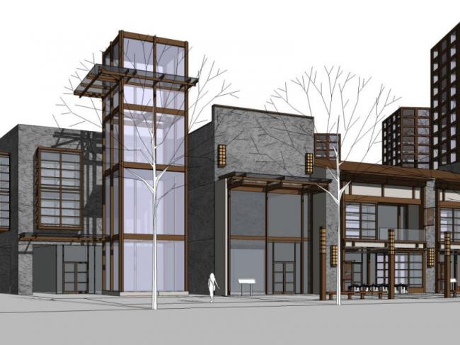 SketchUp Complex Model: Modern Multi-Story Commercial Building