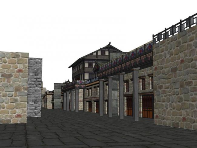 SketchUp Business Model: Multi-Story Chinese-Style Commercial Street Design