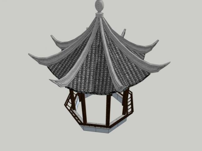 Chinese-Style Pavilion Sketch Model in SketchUp