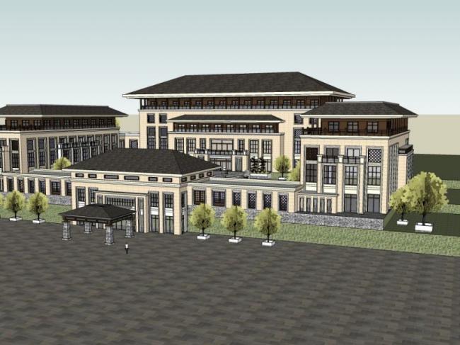 Modern Multi-Story Hotel Model in SketchUp Inspired by Chinese Design