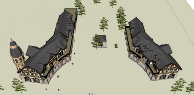 SketchUp Business Model: Classical-Style Commercial Entrance Building