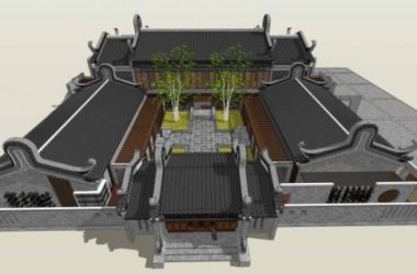 Chinese-Style Commercial Club: SketchUp Residential Model-BIM WORLD